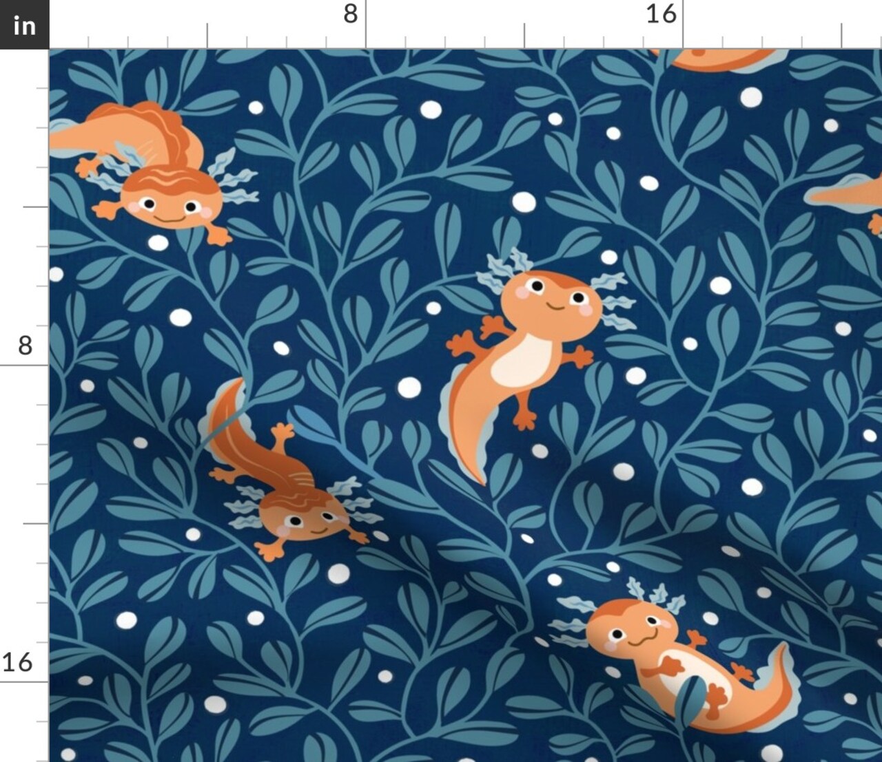 Blue Leaves Children Bubbles Kids Axolotl Cute Custom Printed Fabric by Spoonflower Various Fabrics by the Yard or Fat Quarter